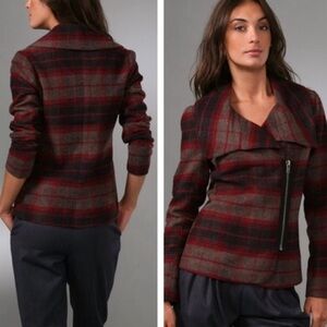 BB Dakota Plaid Wool Blend Full Zip Jacket Size Medium red Brown black Outdoors